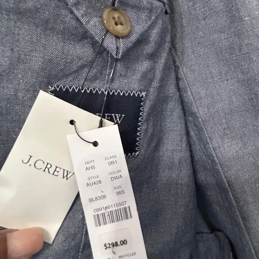 NEW J.Crew Ludlow Slim-Fit Unstructured Suit Jacket Irish Cotton-Linen Blue 36S